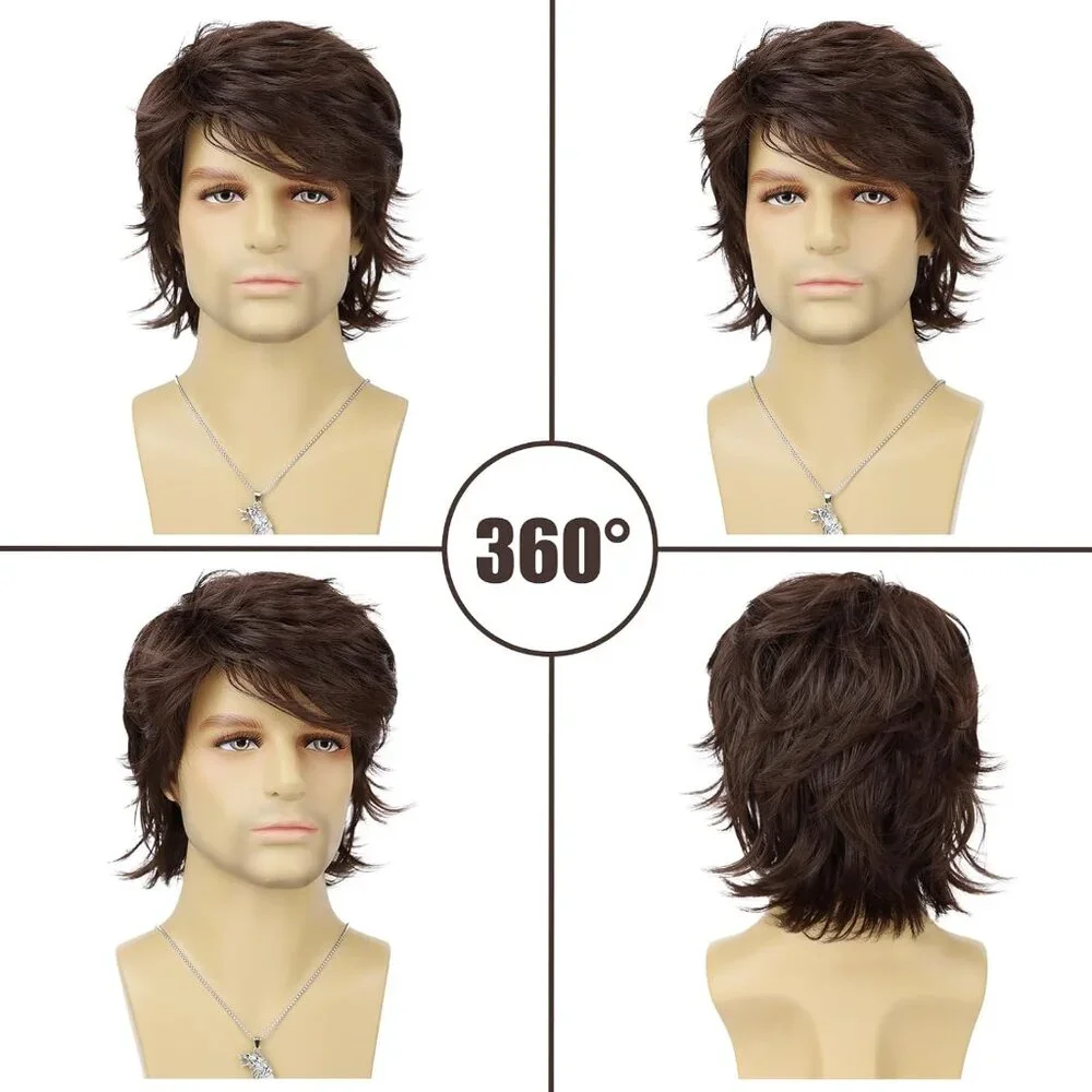 Men's Wig‎ Short Layered Modern Style Dark Brown